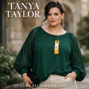 Tanya Taylor Borga Green Blouse Silk Blend Balloon Sleeve Top NWT Size 3X